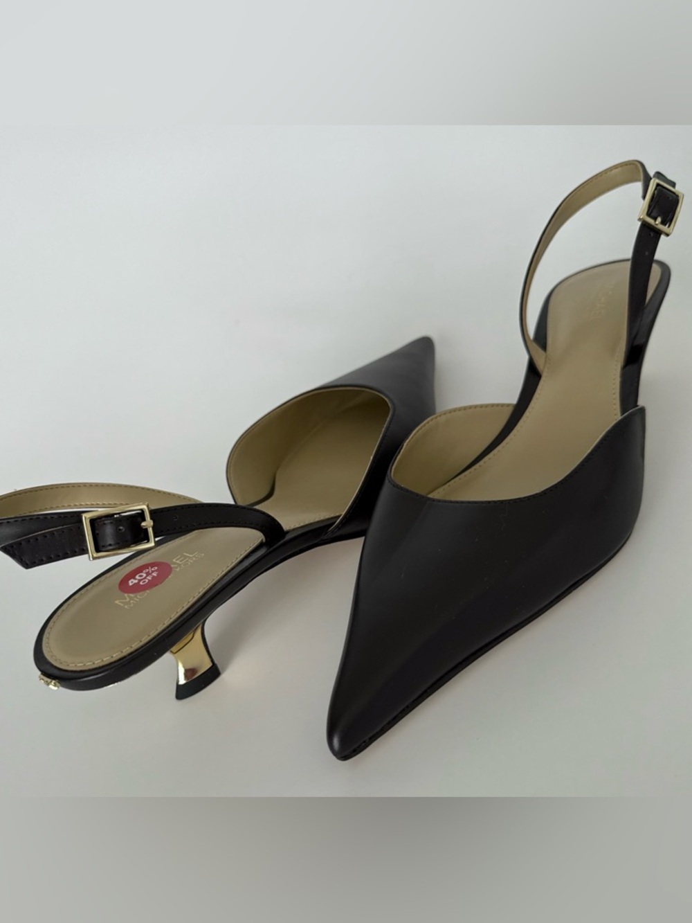 NEW MICHAEL KORS Luna Slingback Kitten Heel Pointed Toe Leather Pumps